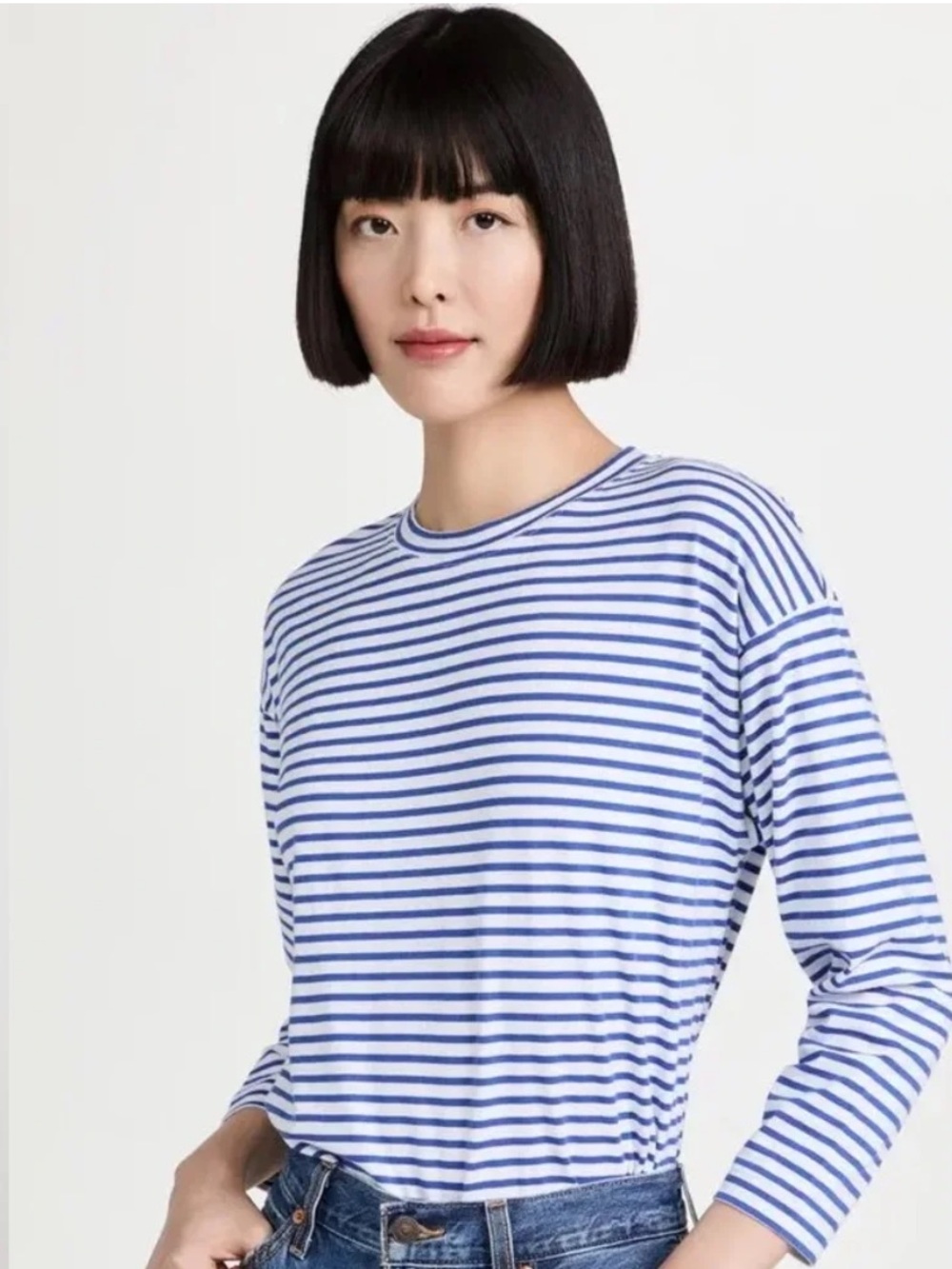 AYR blue & white striped long sleeve tee